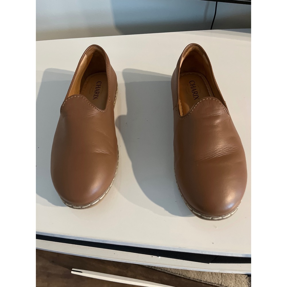 Charix Istanbul Artisan Leather Loafers Cognac Brown Slip On Flats Mens 46